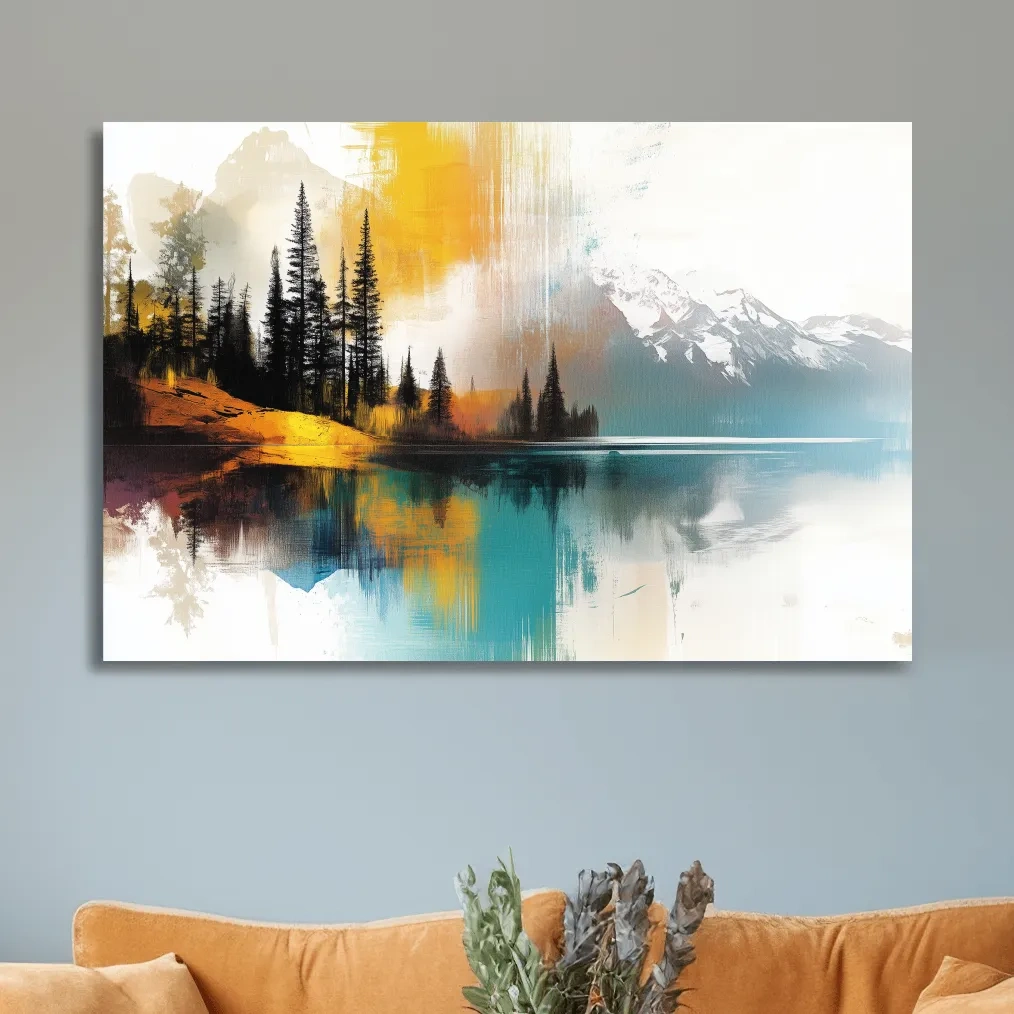 Colorful abstract mountain wall art, textured painting effect