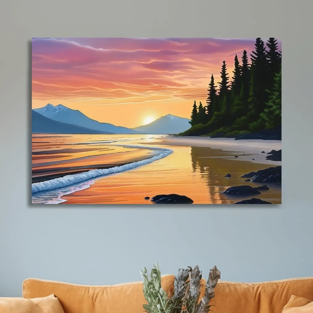 Pacific Northwest artwork, sunset over the beach painting
