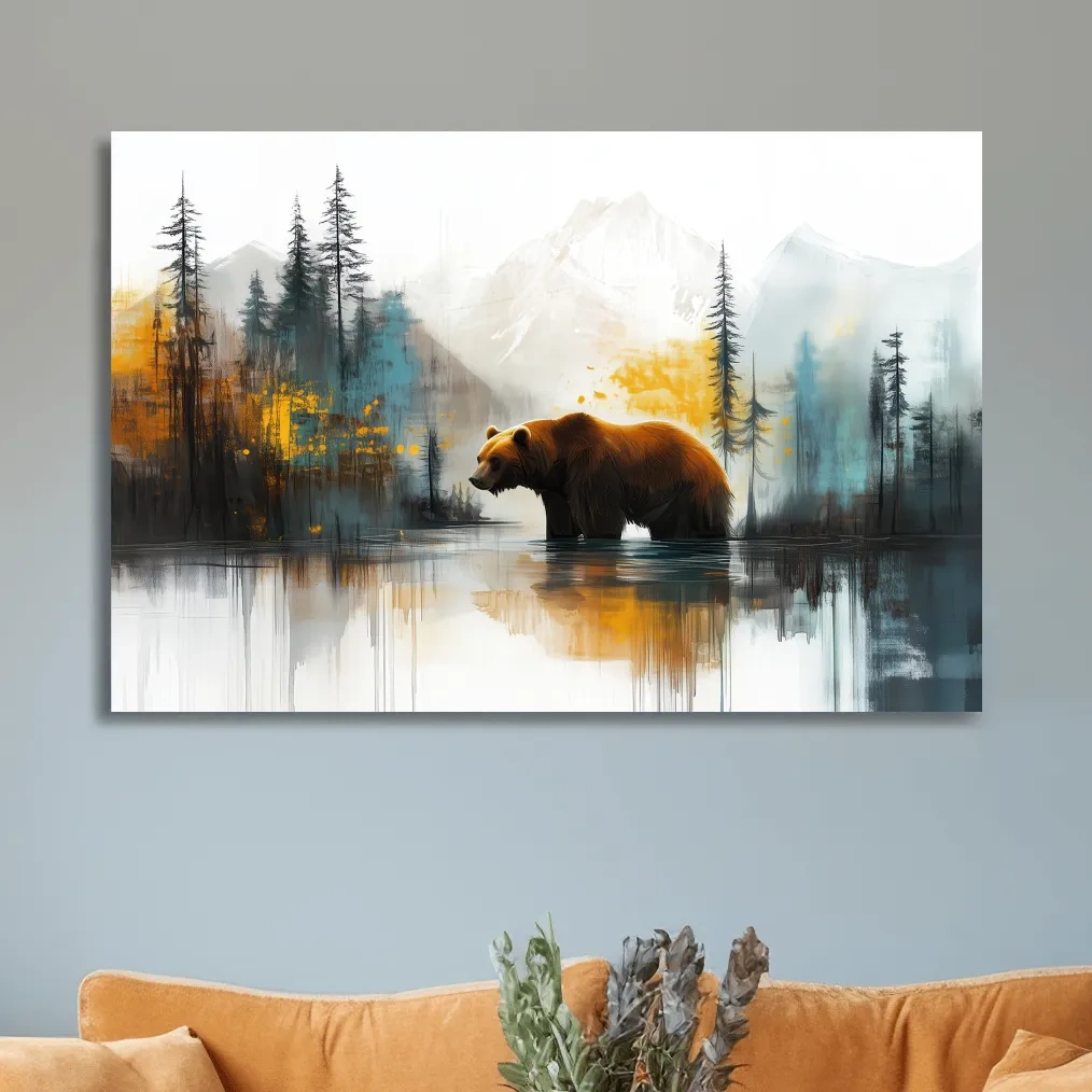 Grizzly bear textured wall art, colorful abstract painting artwork