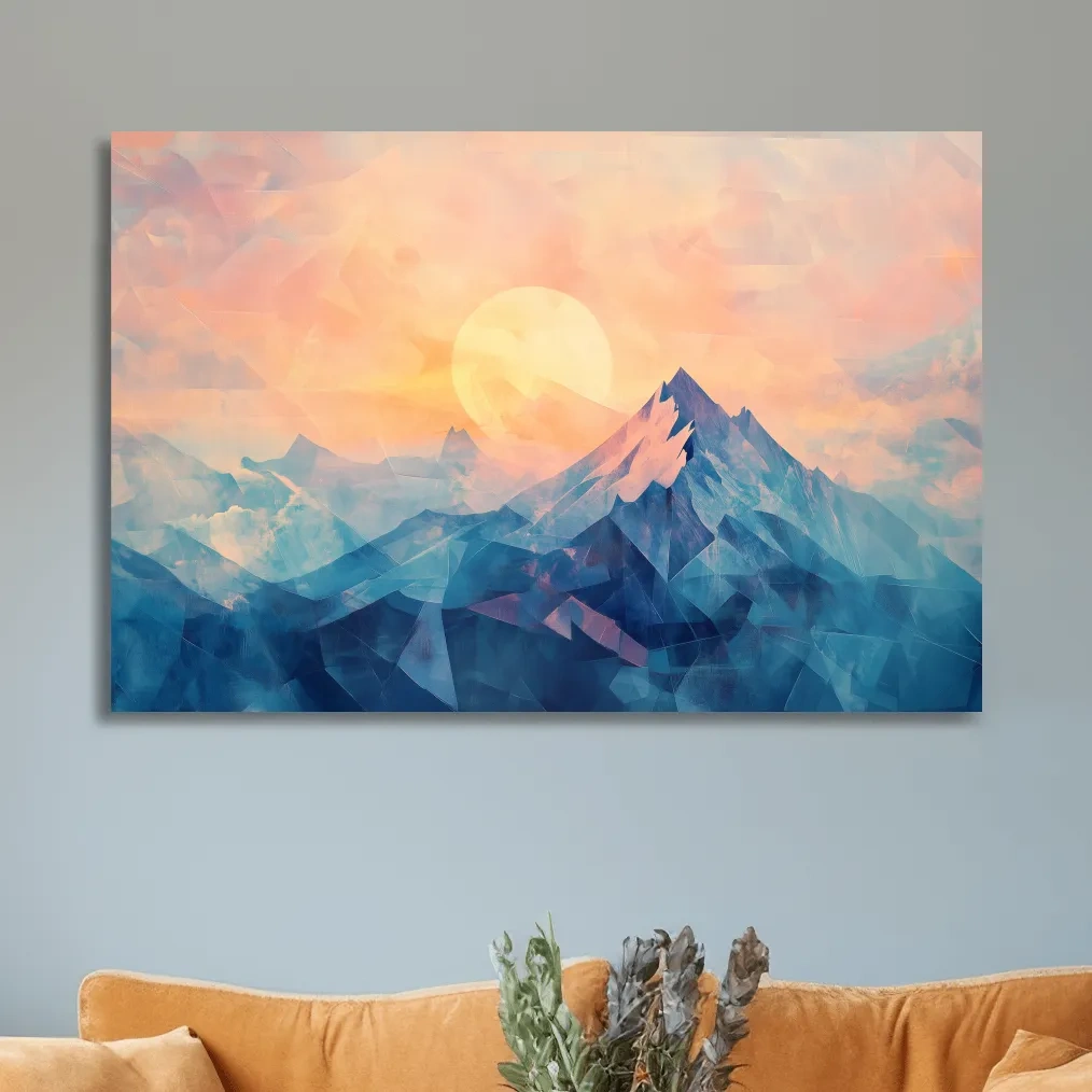 Sunset Mountain Peaks Mosaic In Pastel Hues - Modern Abstract Wall Art