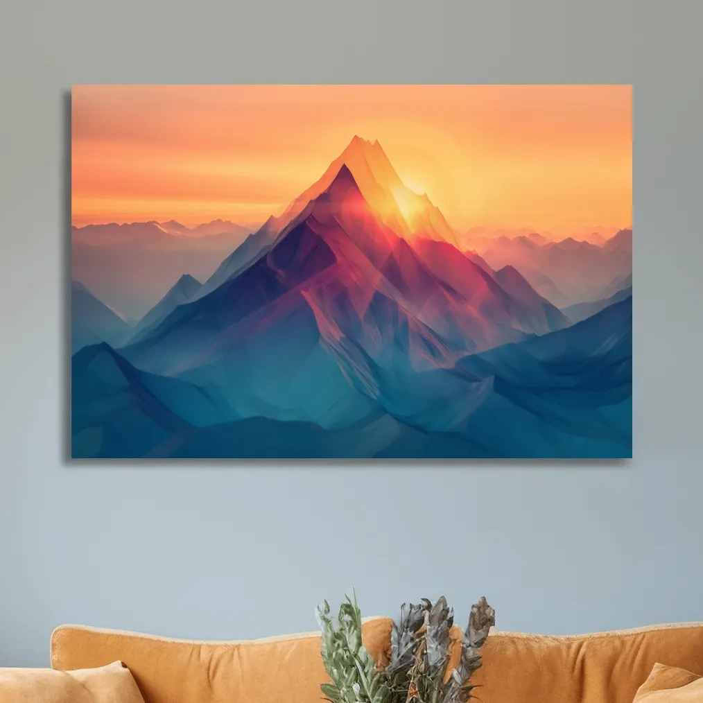 Abstract mountain artwork, sunset over mountain ranges