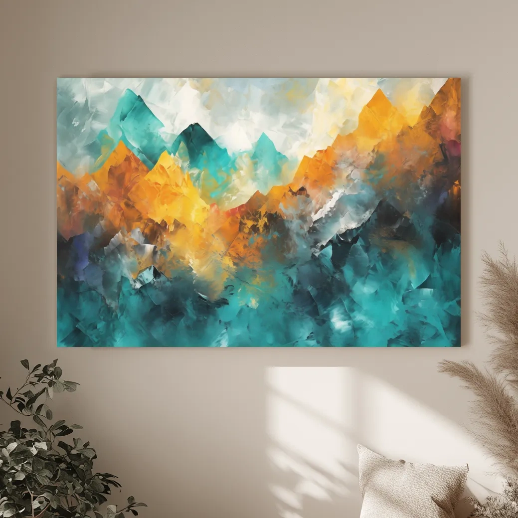 Vibrant Abstract Mountain Painting - Colorful Landscape Wall Art