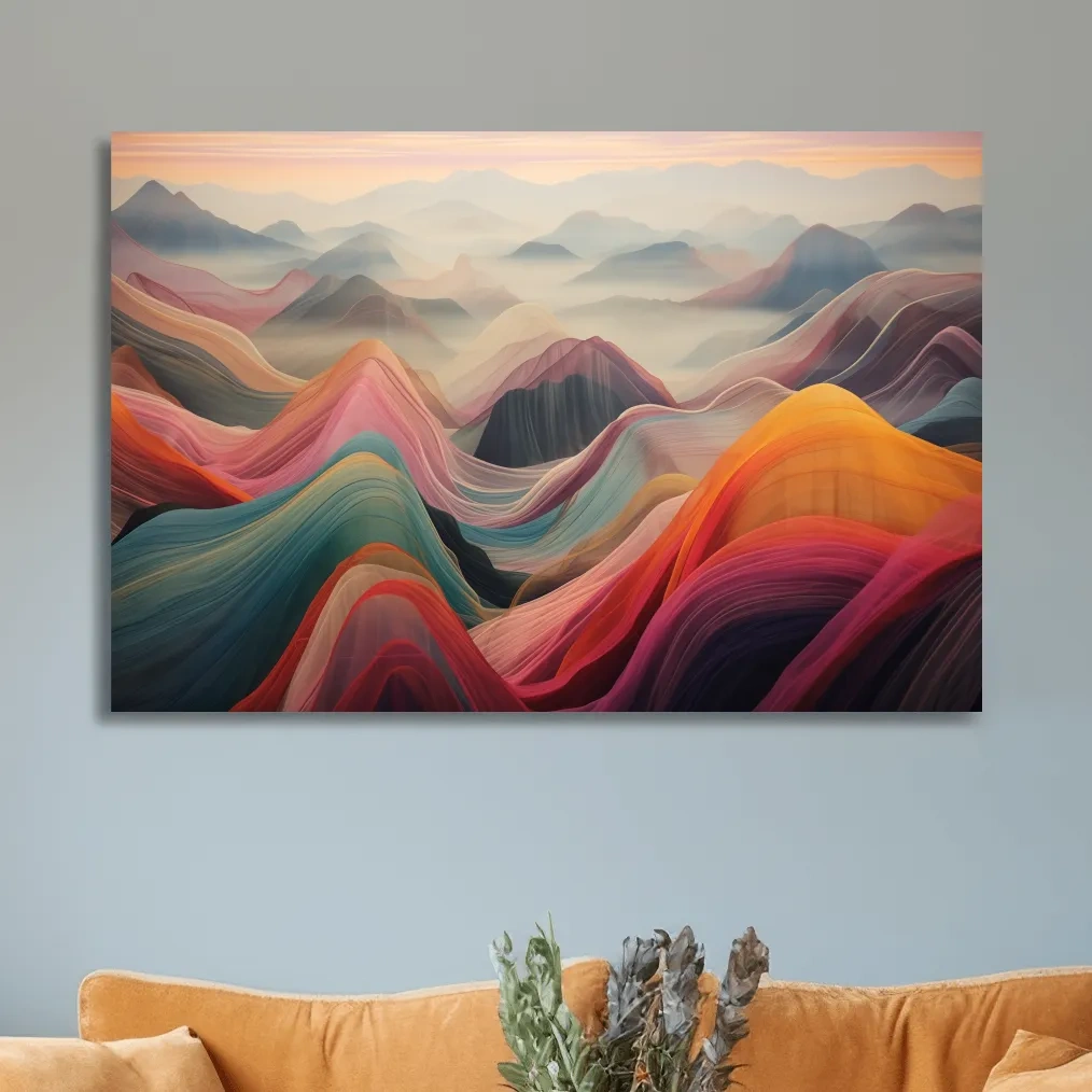 Vibrant Abstract Layered Mountain Ranges - Colorful Topographic Landscape Wall Art