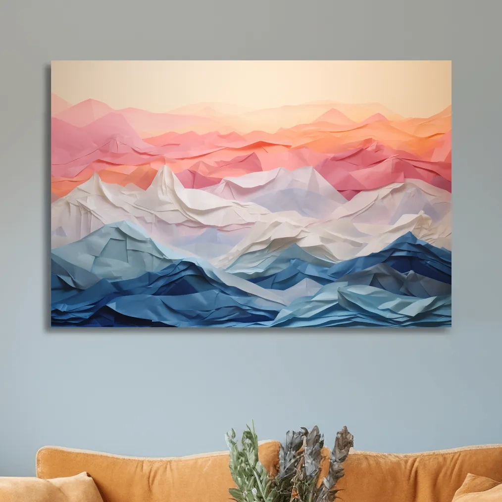 3D folded paper art, colourful mountain ranges