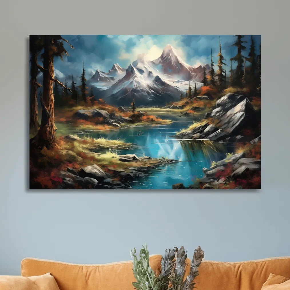 Alpine Lake And Snowcapped Peaks - Dramatic Landscape Painting Wall Art