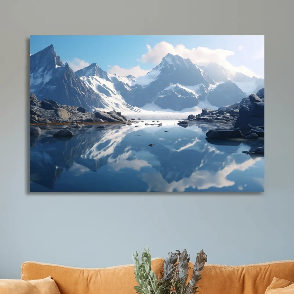 Photographic art of a glacial alpine lake