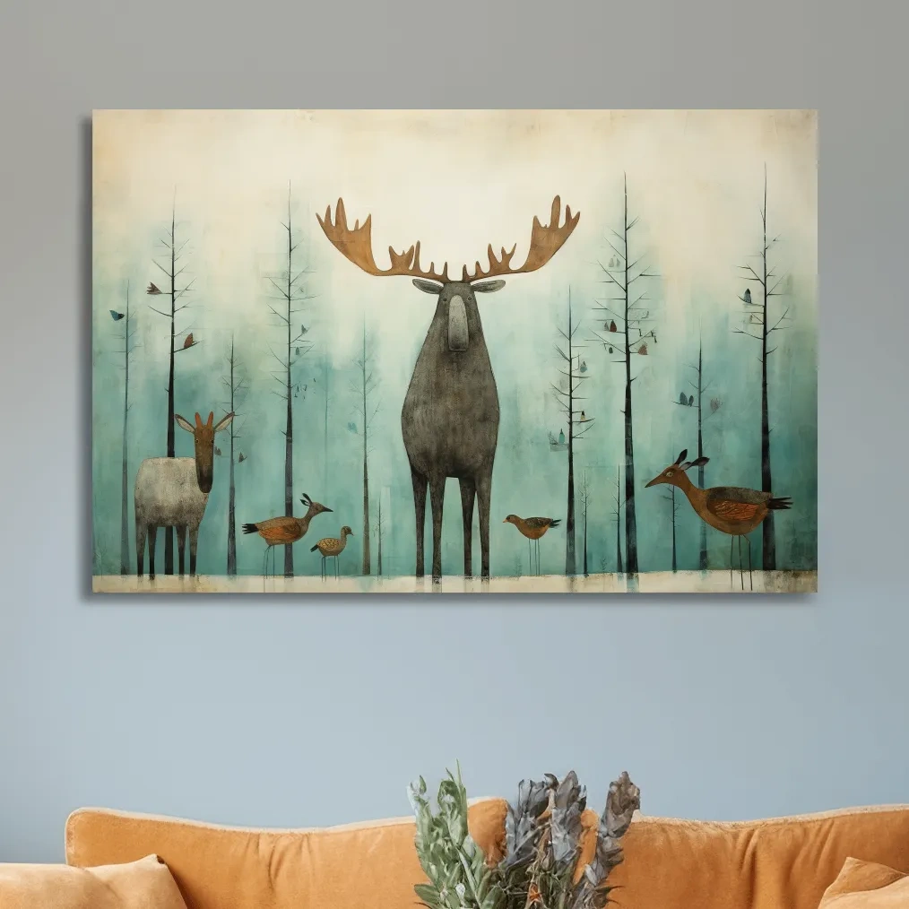 Funny illustration of a moose in the forest