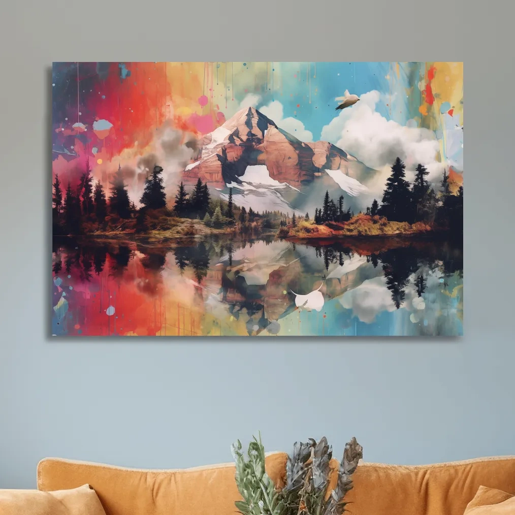 Colourful abstract mountain painting