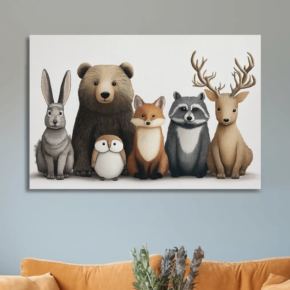 Adorable nursery woodland animals artwork, childrens room decor wall art