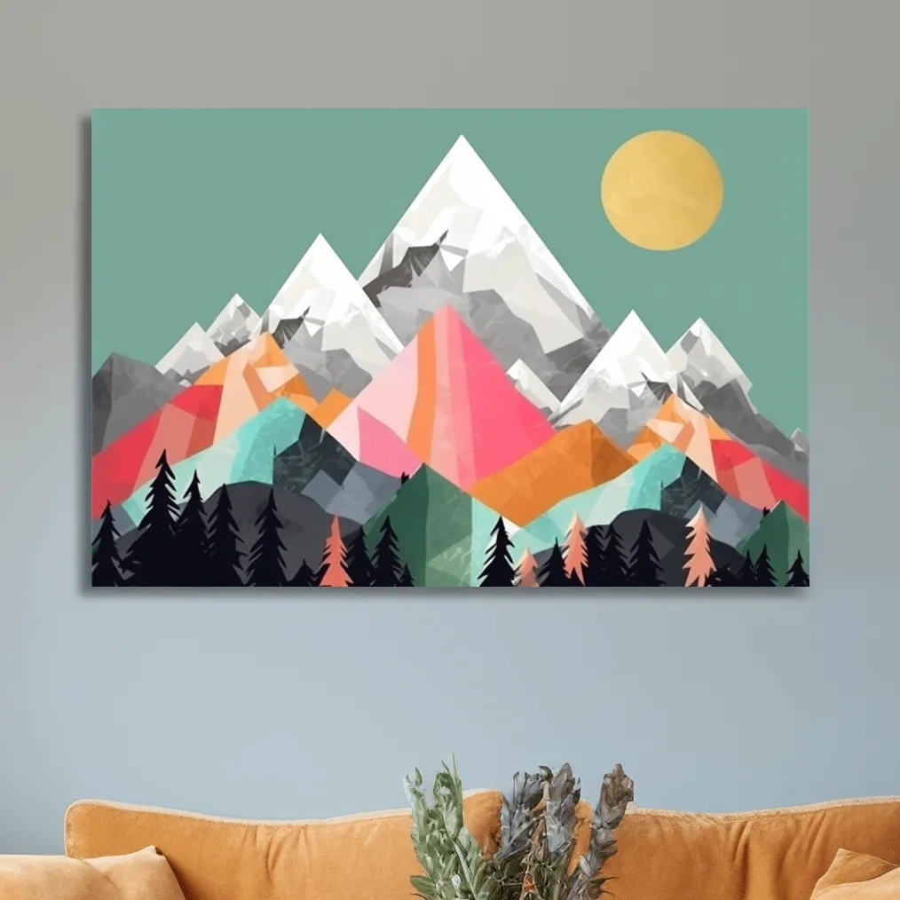 Simple 2D mountain art, colourful mountain ranges