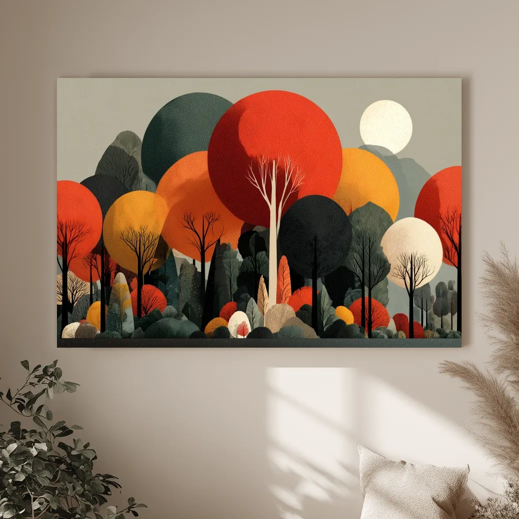 Abstract Autumn Forest Trees Canvas Art - Modern Scandinavian Wall Art