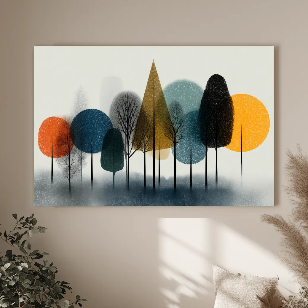 Mid-Century Abstract Forest Trees - Modern Geometric Landscape Wall Art