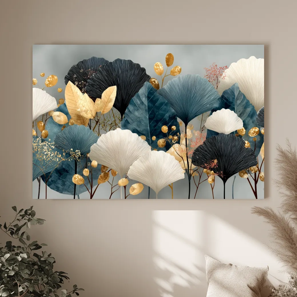 Luxe Ginkgo Leaves Botanical Illustration - Modern Japandi Wall Art