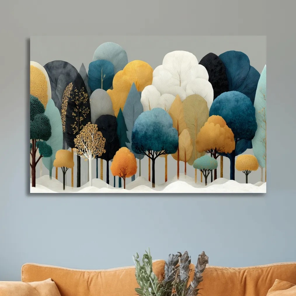 Scandinavian Winter Forest Trees Illustration - Modern Boho Nature Wall Art