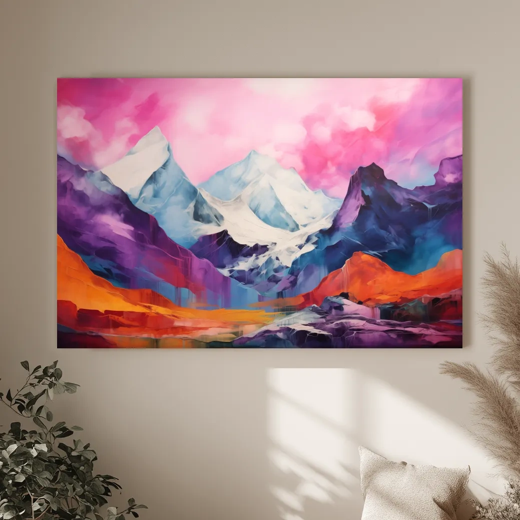 Vibrant Abstract Alpine Mountain Landscape Painting - Colorful Contemporary Wall Art