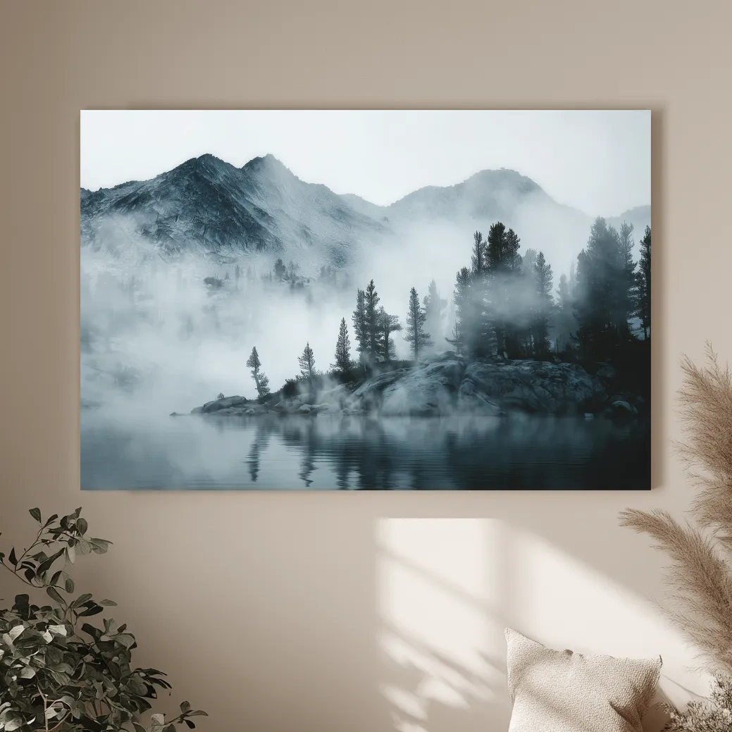 Frosty Alpine Mountain Lake Photography - Black & White Landscape Wall Art