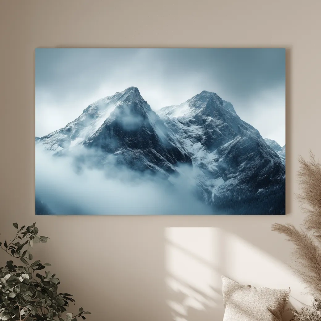 Moody Snowcapped Mountain Peaks - Atmospheric Alpine Photographic Wall Art