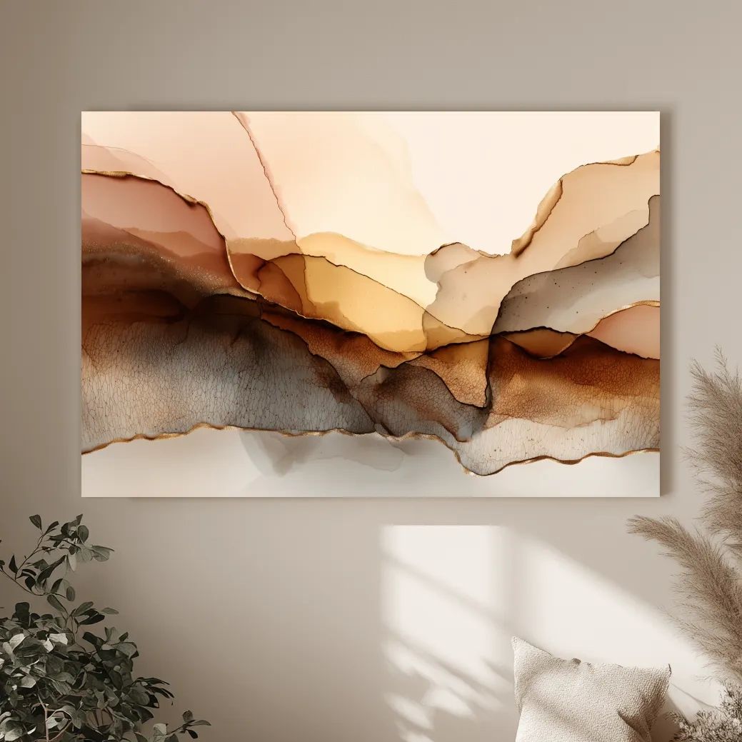Abstract Alcohol Ink Landscape Painting - Modern Minimalist Wall Art