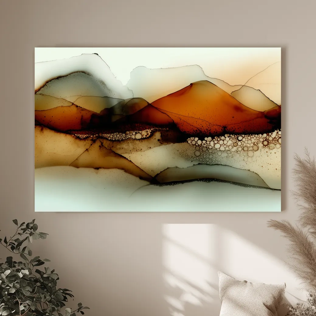 Amber Alcohol Ink Mountains - Abstract Landscape Wall Art