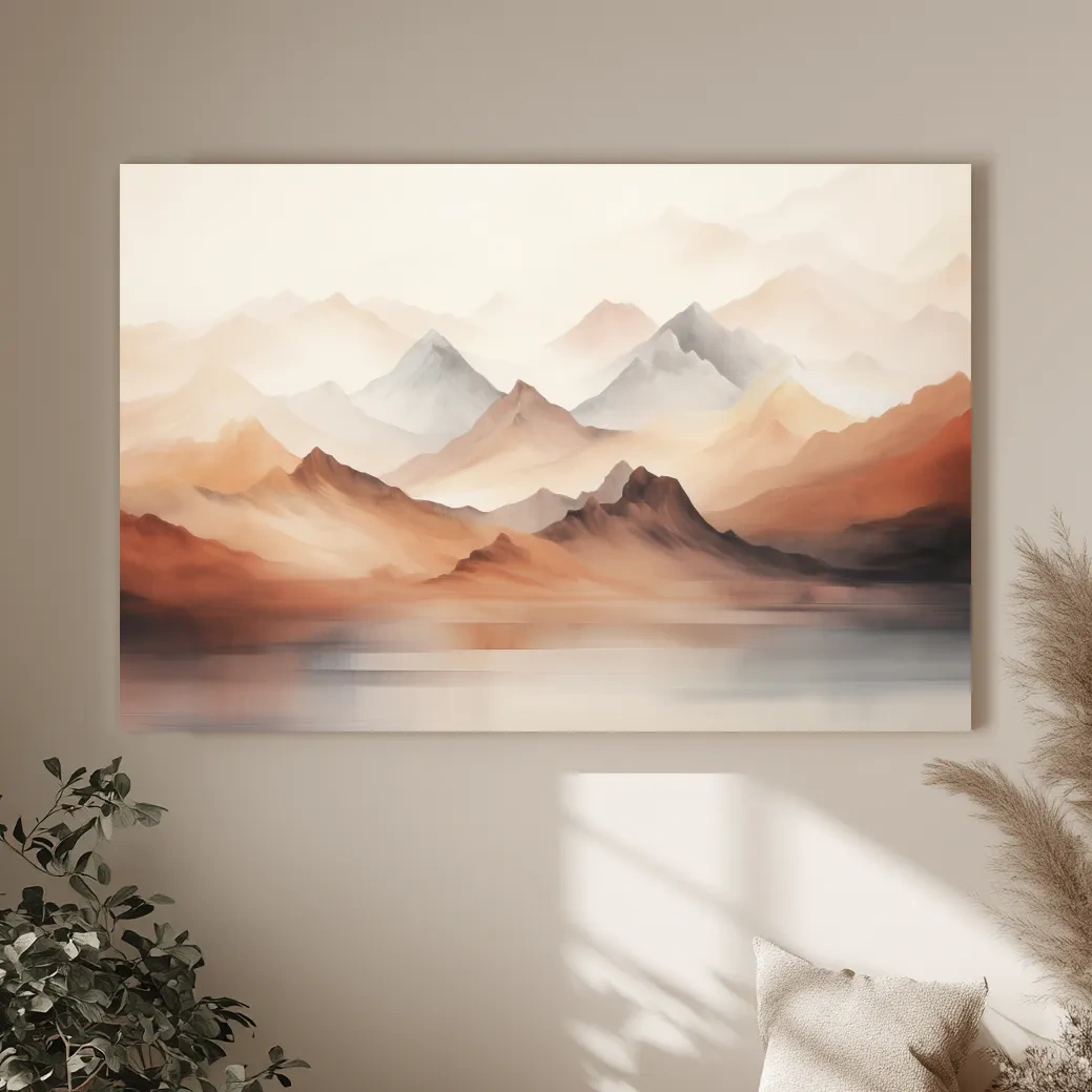 Pastel Mountain Range Watercolor - Warm Neutral Landscape Wall Art