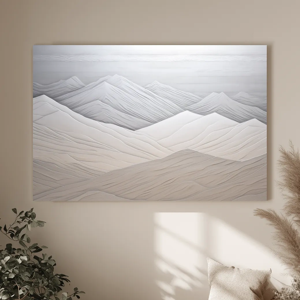 Minimalist Layered Mountain Relief Landscape - Monochrome Wall Art