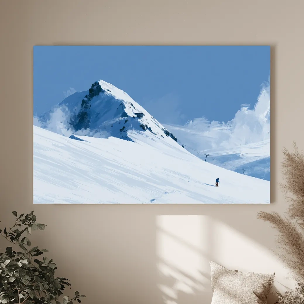 Minimalist Backcountry Skier Painting - Alpine Winter Landscape Wall Art