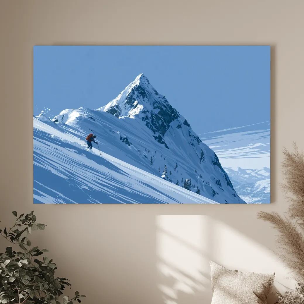 Epic Backcountry Skier On Snowy Peak - Alpine Mountain Winter Wall Art