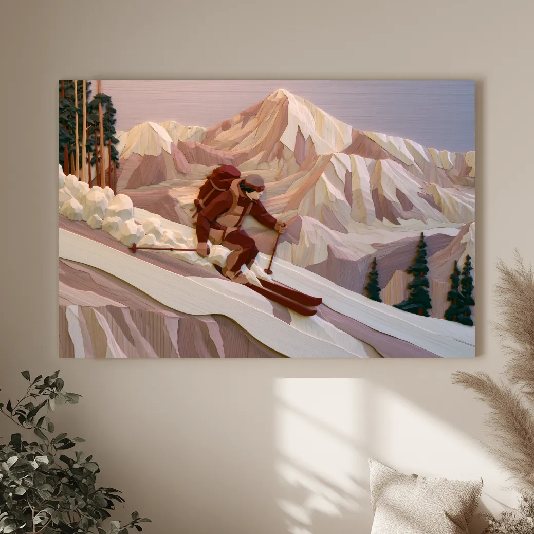 Geometric Backcountry Skier In Alpine Peaks - Winter Mountain Adventure Wall Art