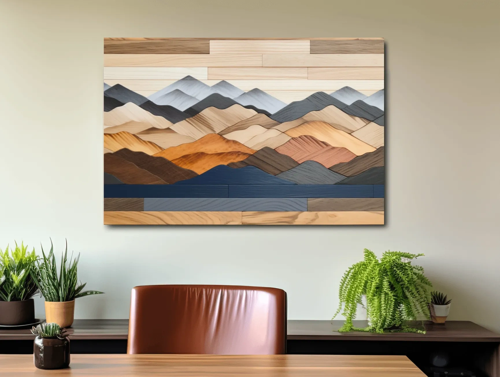 Rustic Layered Wooden Mountain Range Panorama - Modern Geometric Wall Art
