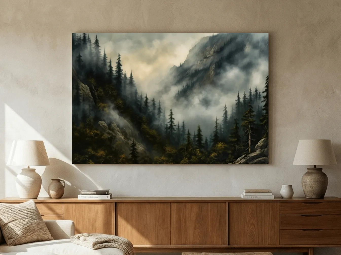 Moody Misty Mountain Pine Forest - Foggy Alpine Landscape Wall Art