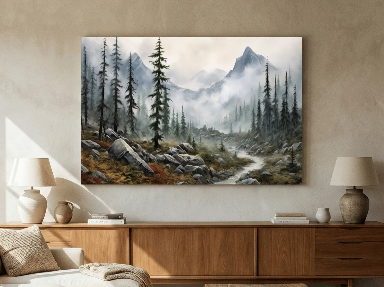 Foggy Alpine Mountain Forest Landscape - Moody Wall Art