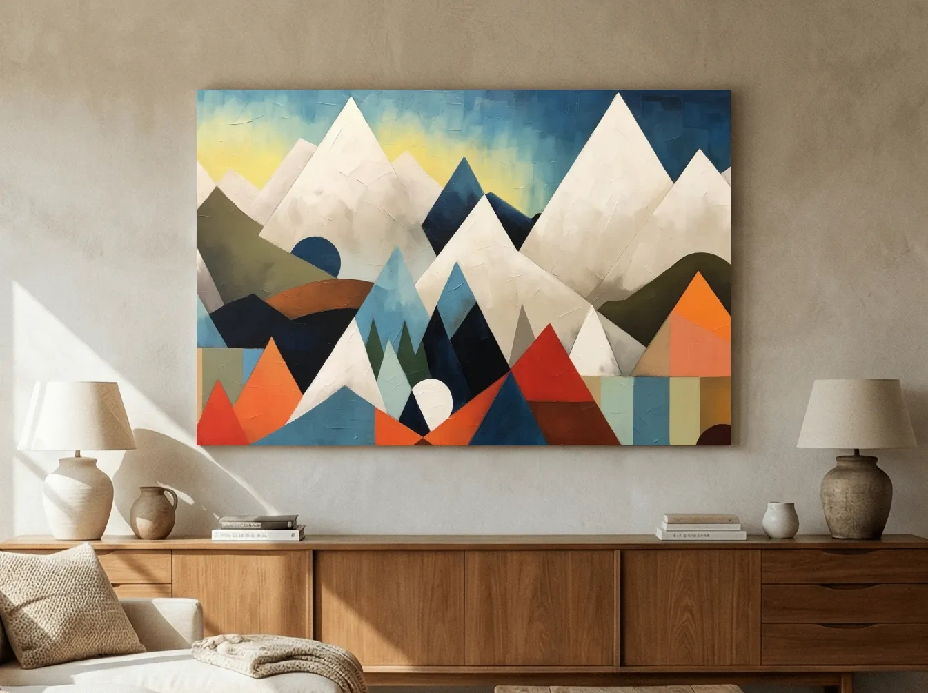 Abstract Suprematism Mountain Peaks Painting - Colorful Modern Wall Art