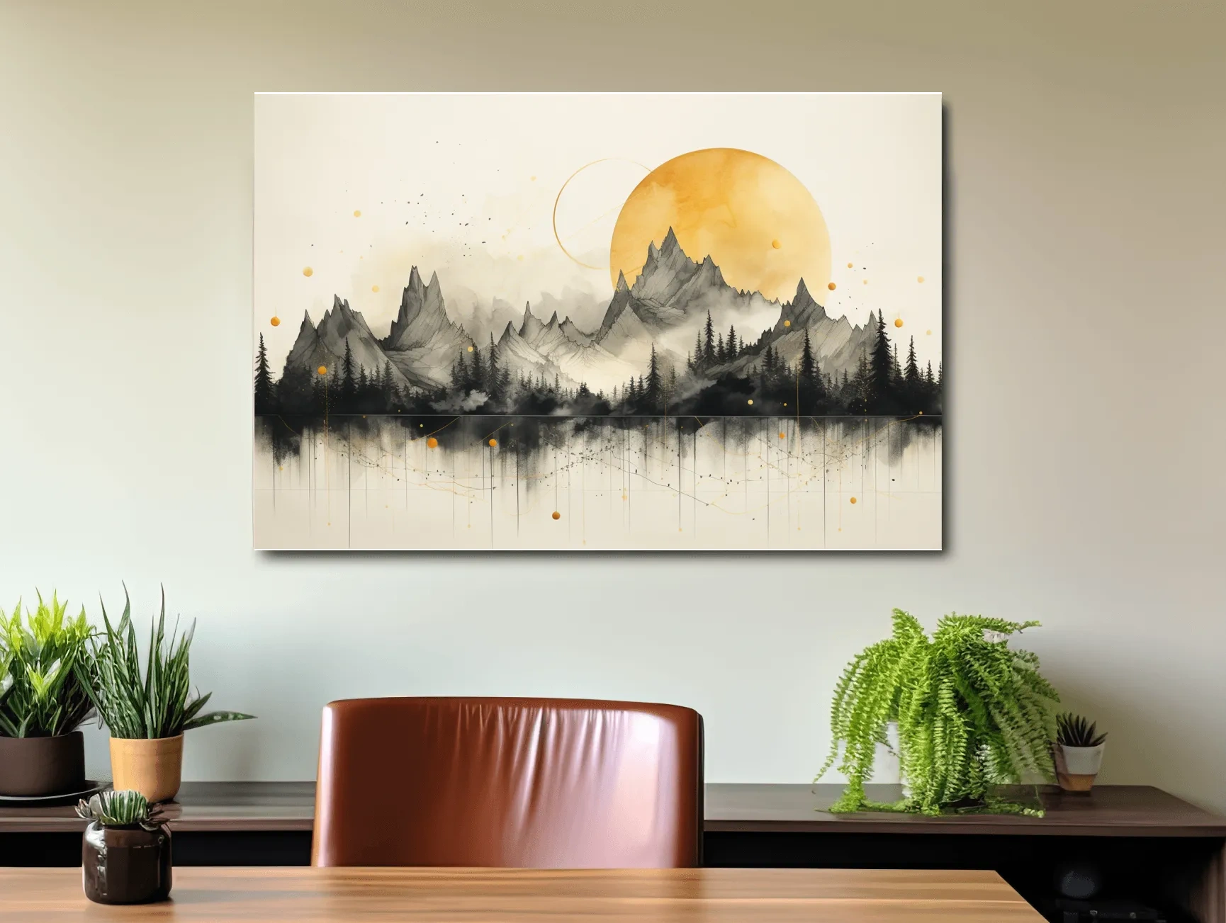 Golden Sun Abstract Mountain Range - Minimalist Watercolor Landscape Wall Art