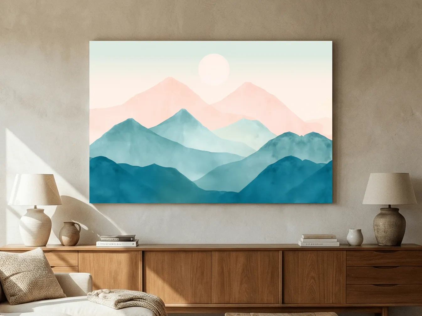Minimalist Pastel Watercolor Mountains - Serene Abstract Landscape Wall Art