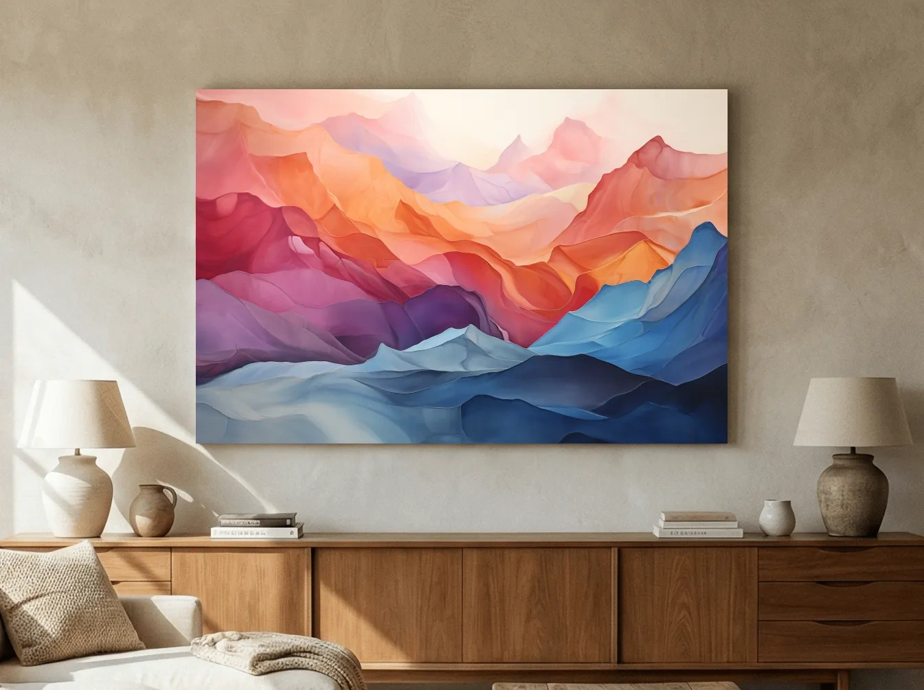 Vibrant Abstract Layered Mountain Landscape - Modern Colorful Alpine Wall Art