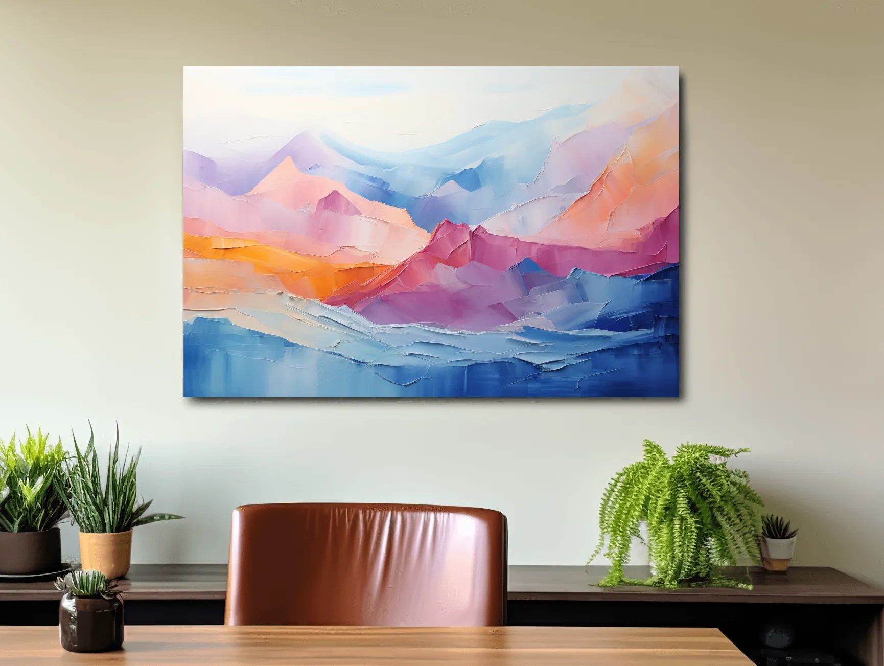 Vibrant Pastel Abstract Mountain Landscape - Colorful Textured Painting Style Wall Art