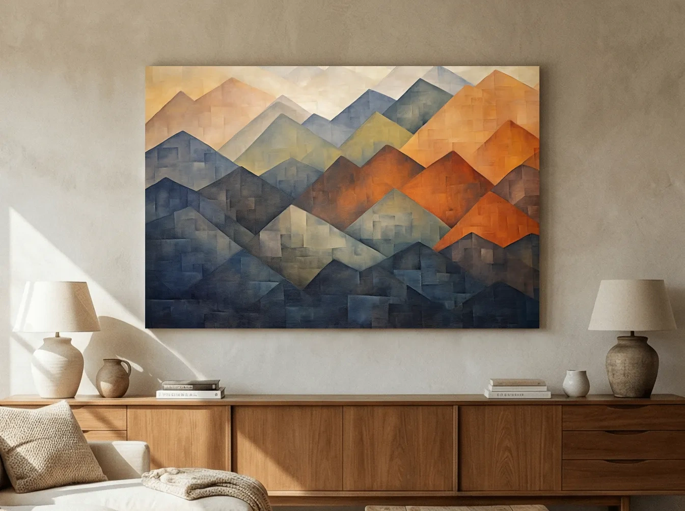 Geometric Abstract Mountain Range Artwork - Patchwork Landscape Wall Art