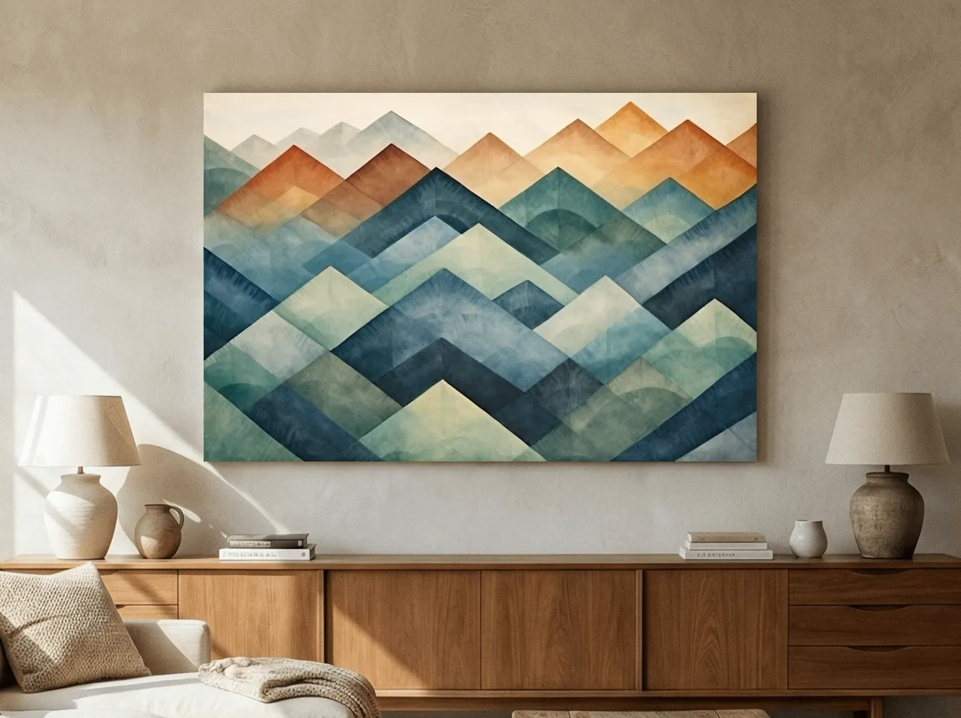 Geometric Watercolor Mountain Peaks - Abstract Landscape Wall Art