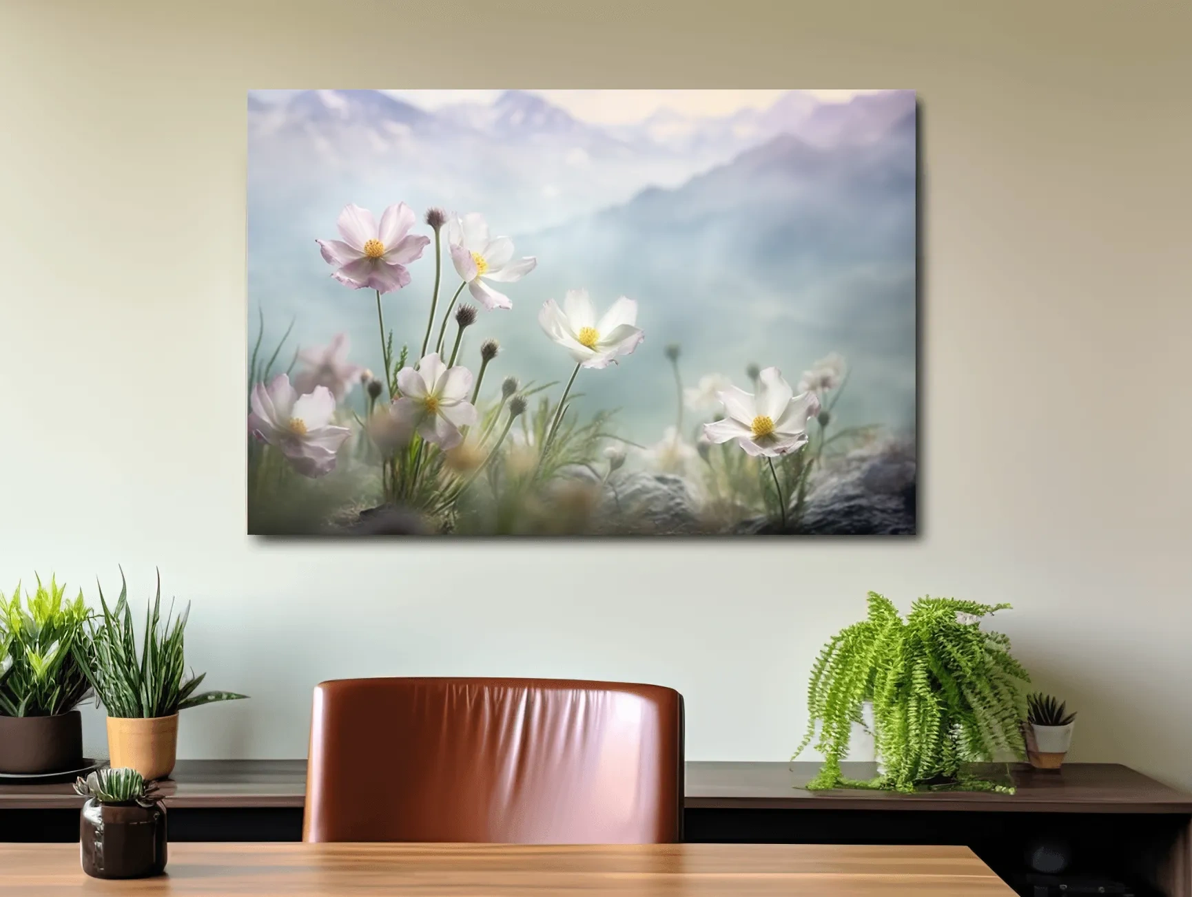 Photographic art of alpine wildflowers in the meadows, floral artwork