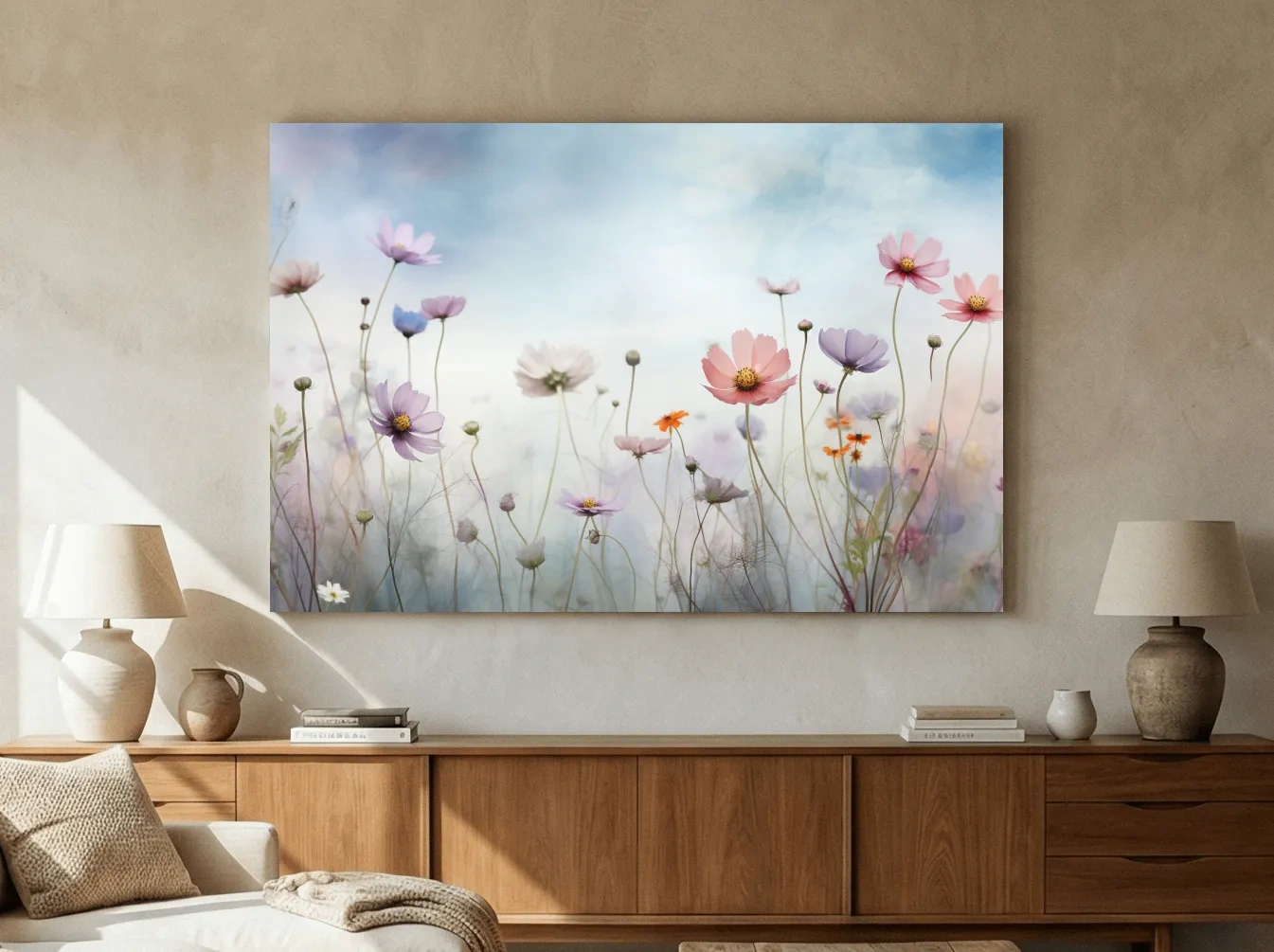 Dreamy Pastel Wildflower Meadow Painting - Soft Watercolor Floral Wall Art
