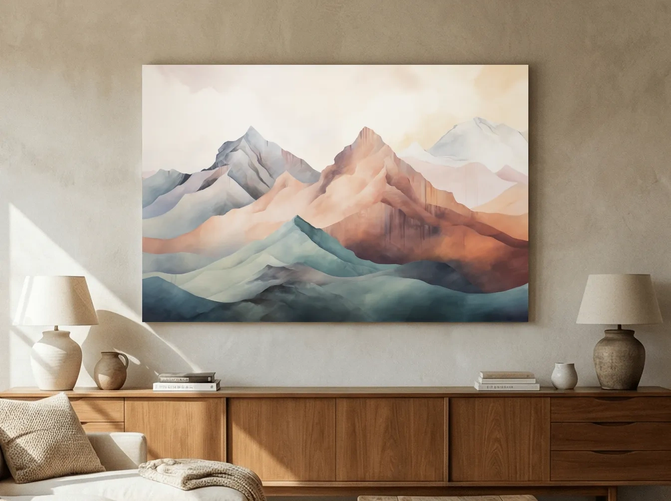 Dreamy Pastel Watercolor Mountain Range - Minimalist Alpine Landscape Wall Art