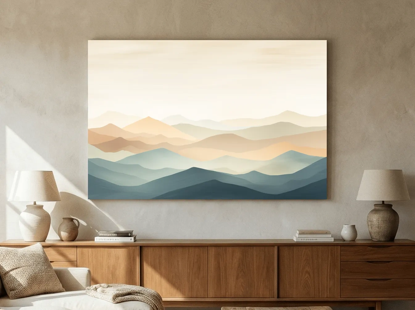 Minimalist Pastel Layered Mountain Landscape - Serene Abstract Nature Wall Art