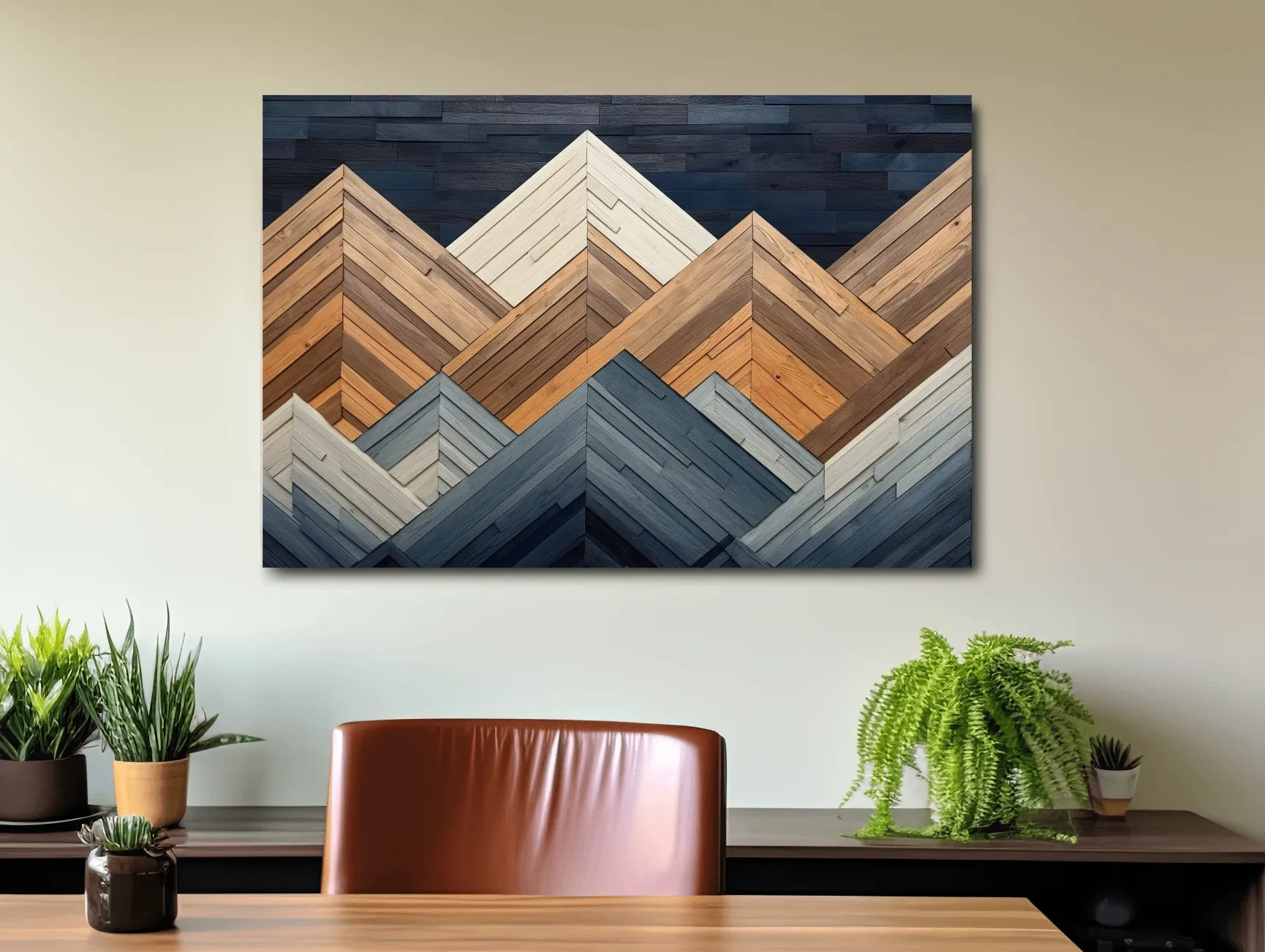 Geometric Wood Plank Mountains - Modern Rustic Canvas Wall Art
