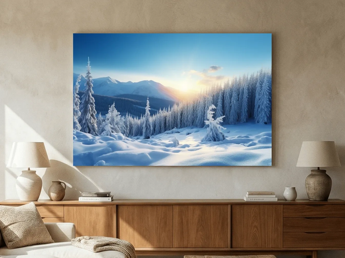 Snowy Alpine Forest Sunrise - Winter Nature Photographic Wall Art
