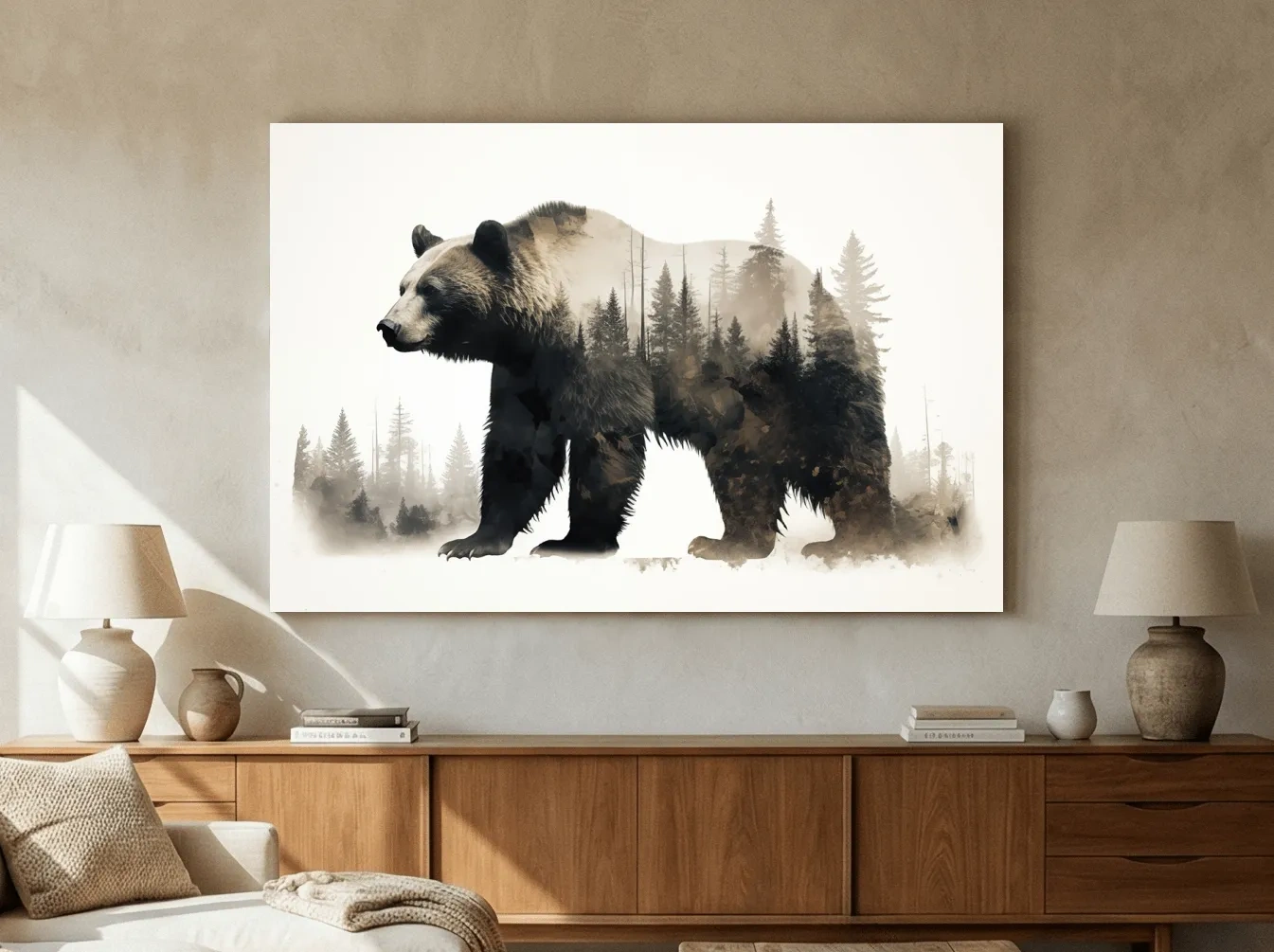 Grizzly Bear Double Exposure Forest - Wildlife Nature Wall Art