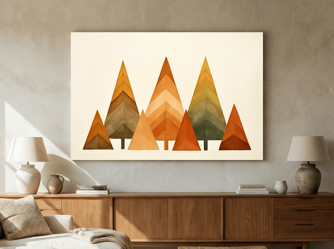 Minimalist Watercolor Pine Tree Forest - Scandinavian Geometric Nature Wall Art