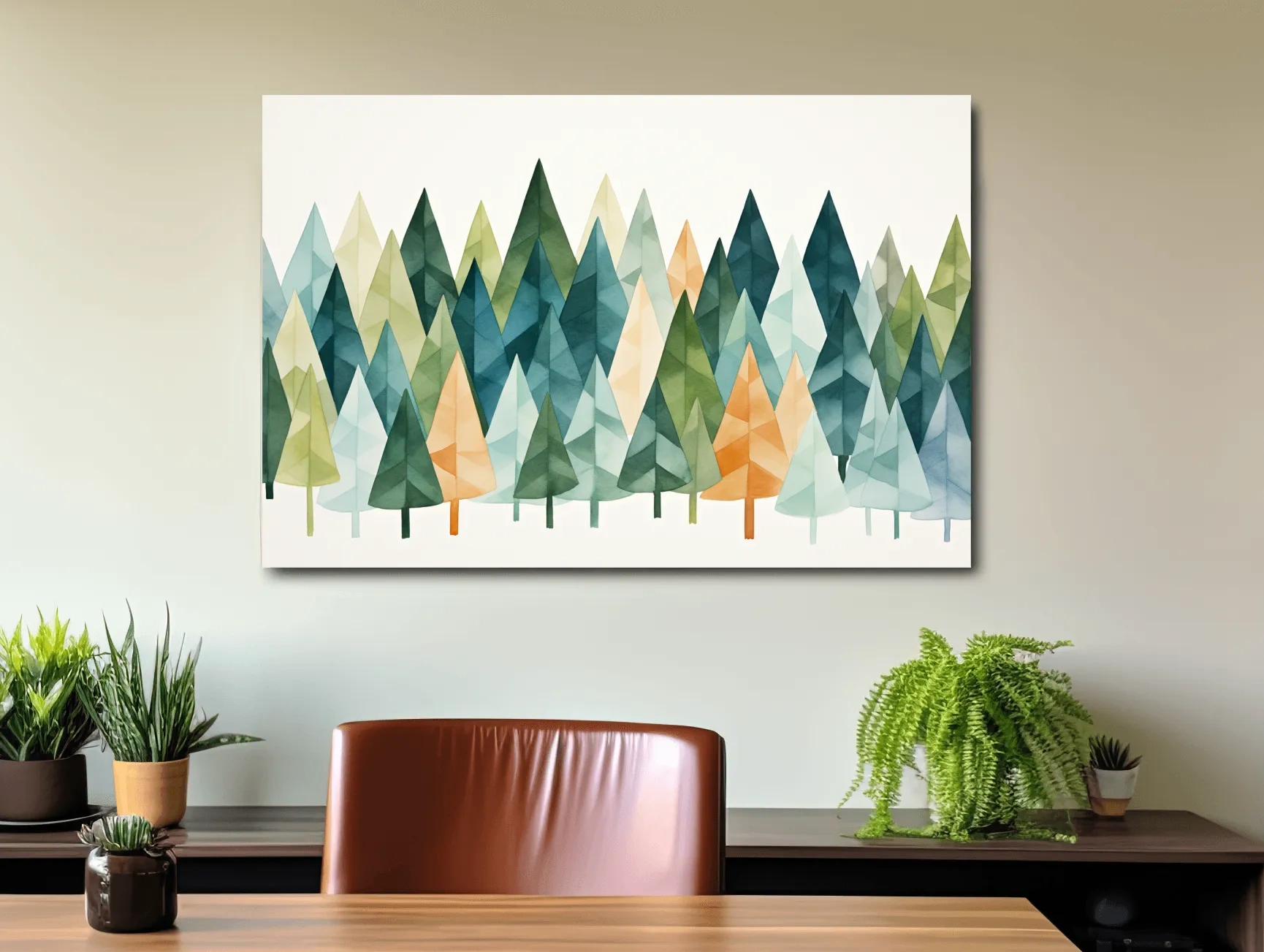 Watercolor Pine Forest Landscape - Modern Scandinavian Wall Art