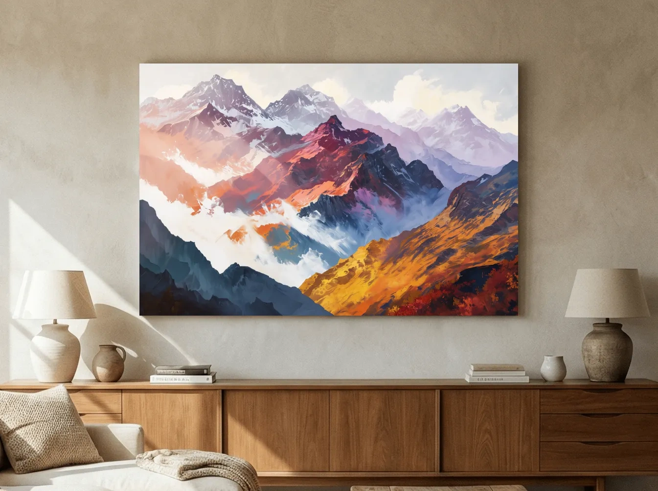 Vibrant Abstract Alpine Mountain Peaks - Colorful Impressionist Painting Wall Art