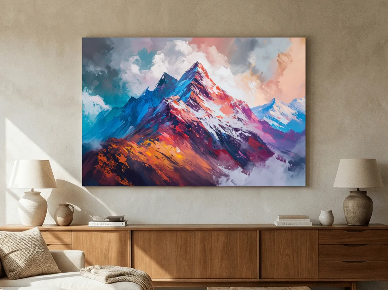 Vibrant Abstract Alpine Mountain Peaks - Colorful Landscape Wall Art