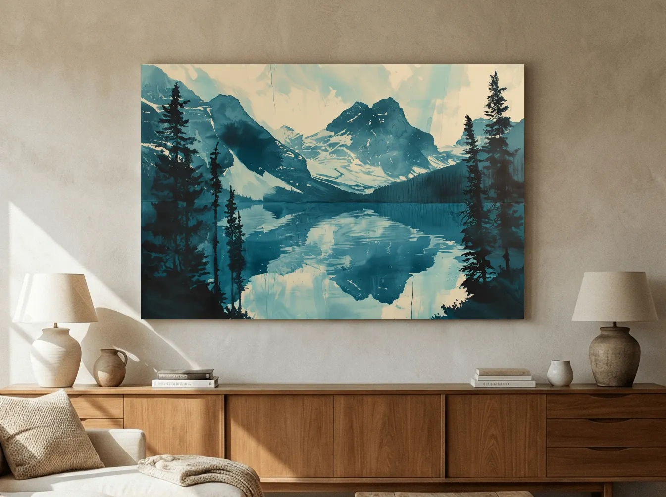 Rocky Mountains Alpine Lake Reflection - Watercolor Mountain Artwork